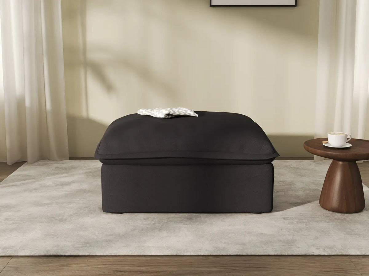Otomana de almacenamiento Deluxe Cloud Black | 1 pieza, tela de lino y algodón, fundas lavables