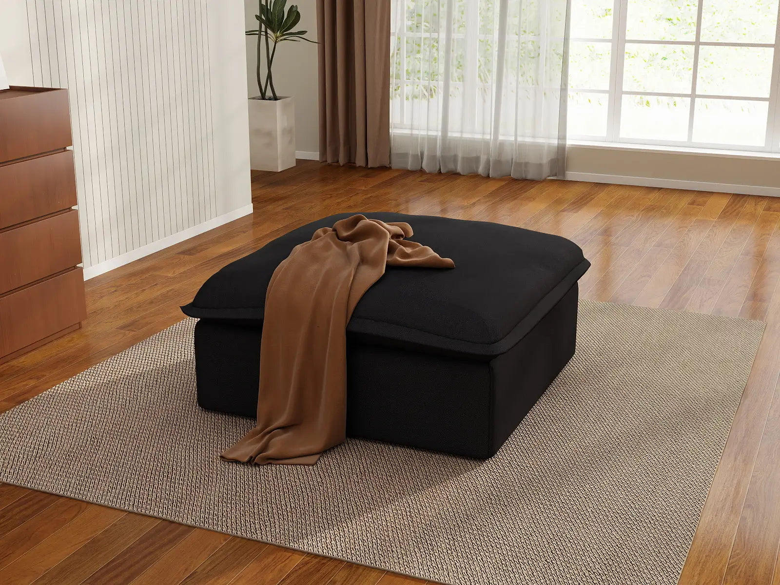 Deluxe Linen Cloud Sectional Sofas Covers | Black Cotton and Linen Sofa Covers for Ottoman