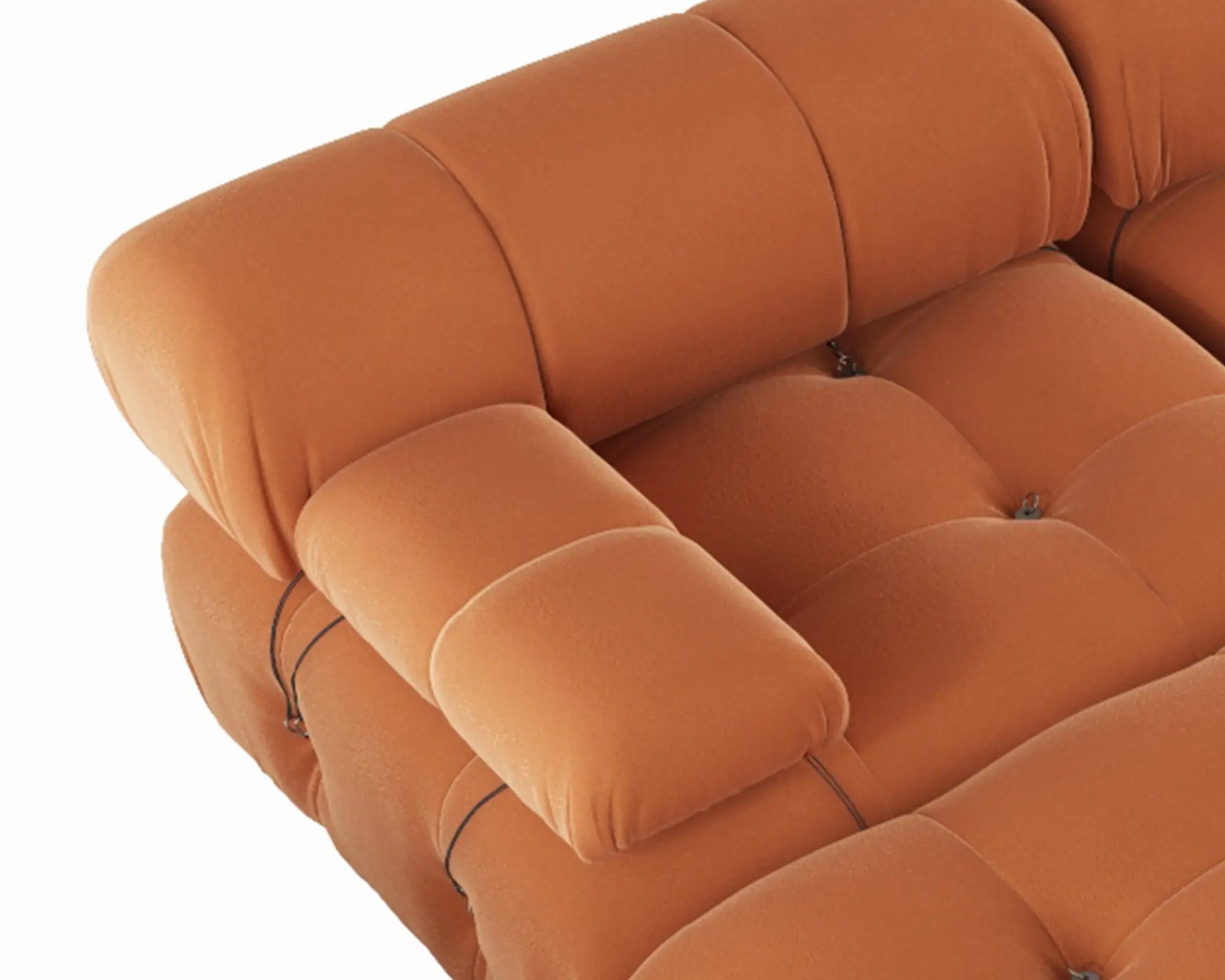 Sofá modular seccional Matrix de 3 plazas color naranja oscuro | 3 piezas, tela de terciopelo, para espacios pequeños