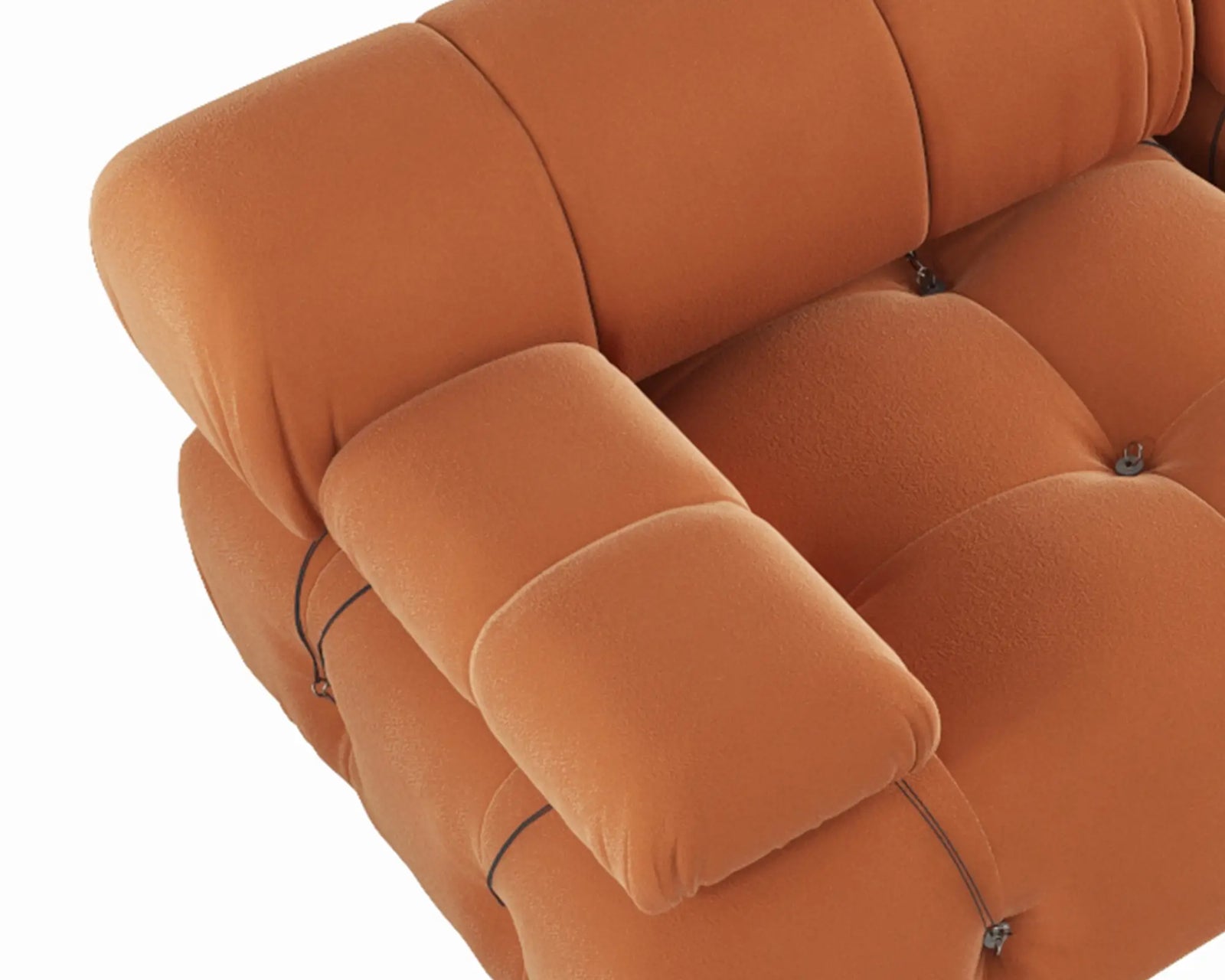 Sofá modular seccional Matrix de 3 plazas color naranja oscuro | 3 piezas, tela de terciopelo, para espacios pequeños