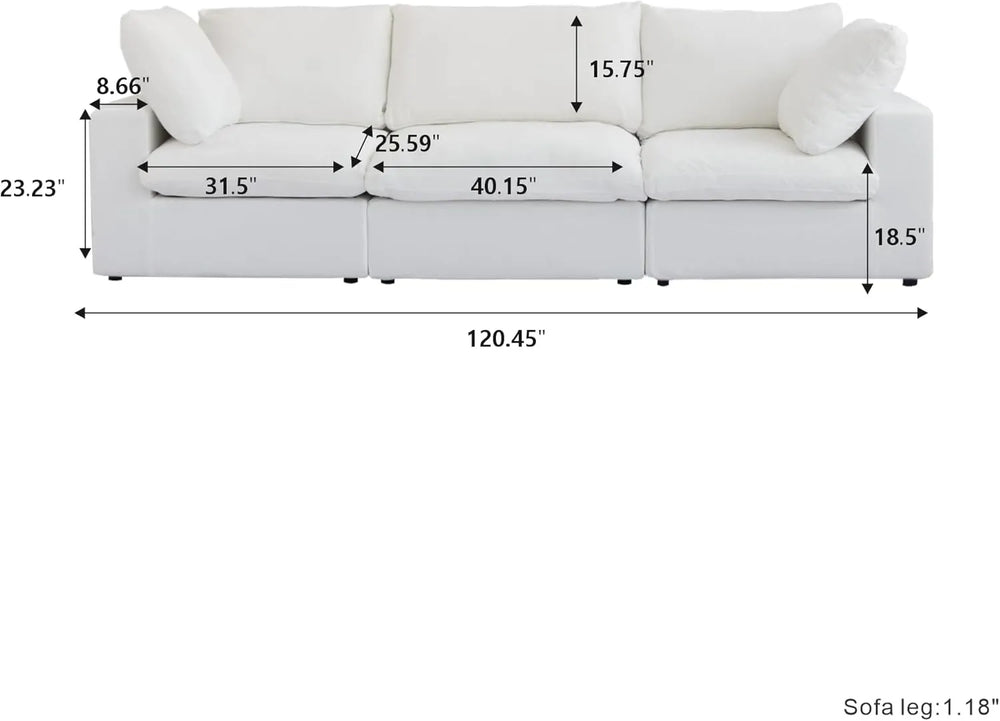 Deluxe Premium Cloud Sectional Sofas | 3-Piece Cotton and Linen White Couch Sectionals 120" Storage Ottoman 3-seaters