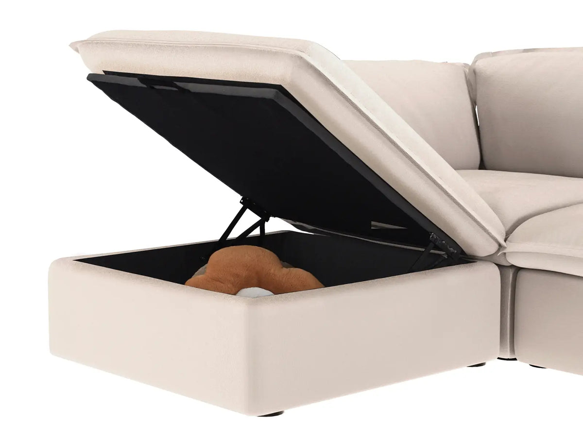 Sofá de dos brazos Deluxe Cloud Beige de 1 plaza | 2 piezas (incluye 1 otomana), tela de lino y algodón, otomana con almacenaje