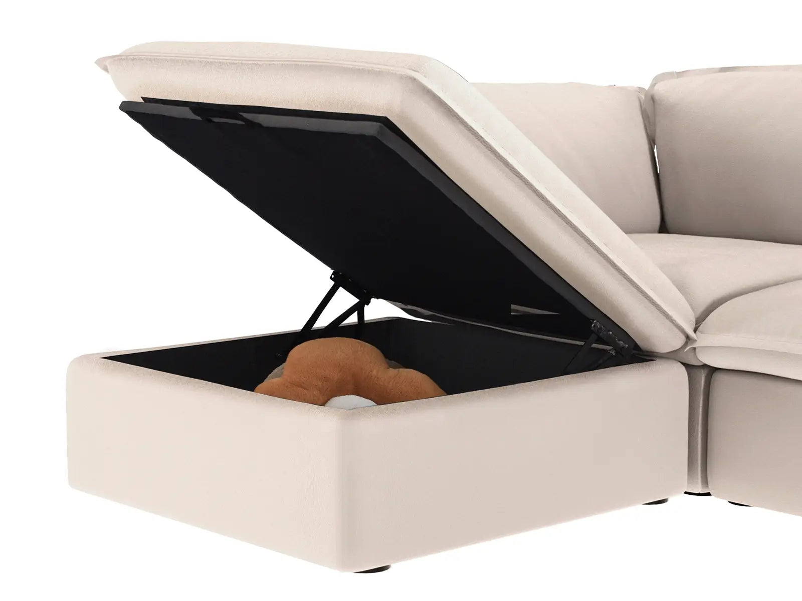 Deluxe Cloud Beige 4-Seater V-Shaped Sofa with Storage | 5-Piece (includes 1 ottoman), Linen and Cotton Fabric, Washable Covers
