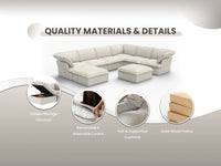 Sofá de dos brazos Deluxe Cloud Beige de 1 plaza | 2 piezas (incluye 1 otomana), tela de lino y algodón, otomana con almacenaje