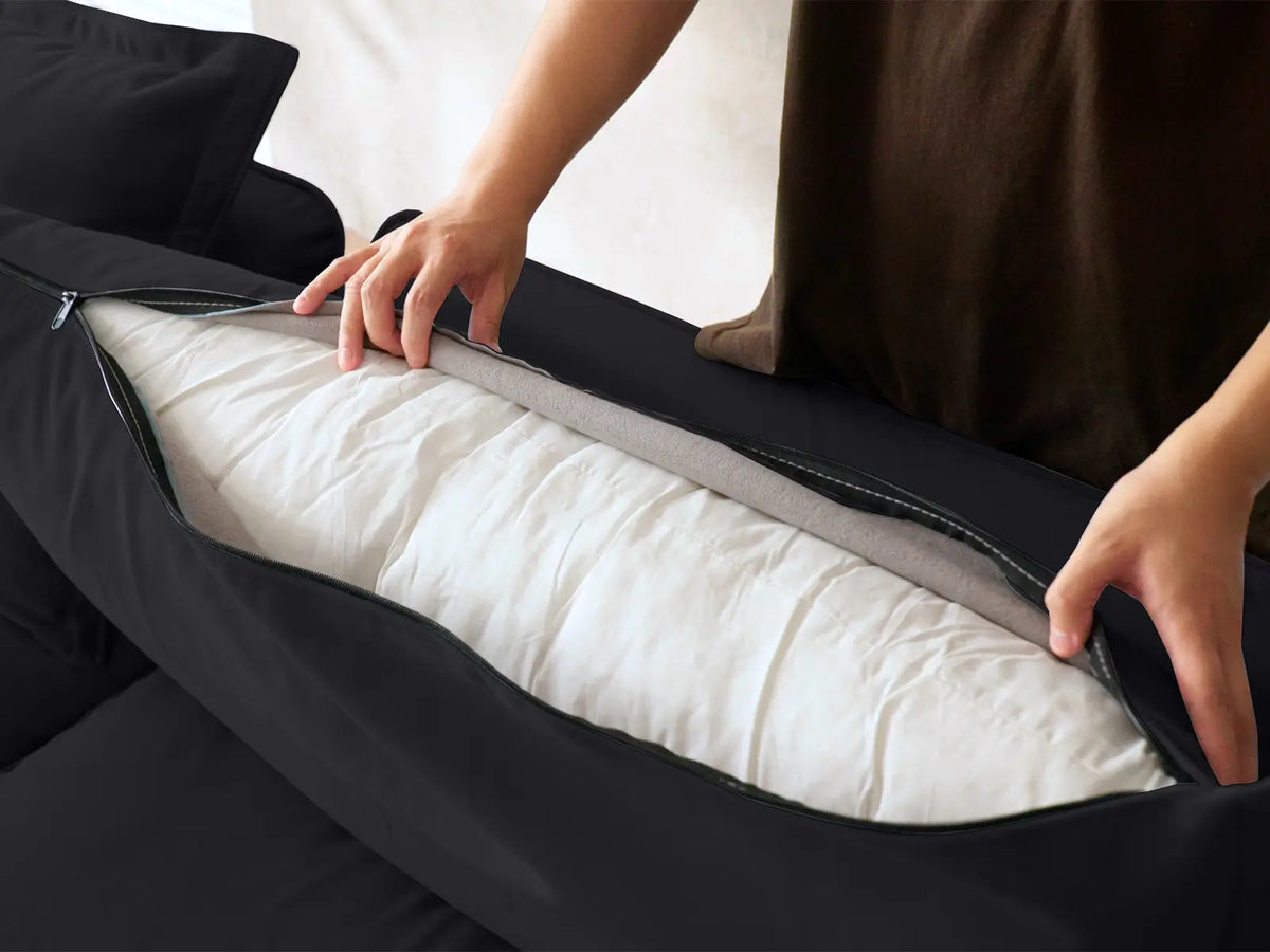 Deluxe Linen Cloud Sectional Sofas Covers | Black Linen and Cotton Sofa Cover for 3-Seater with 3-Ottoman