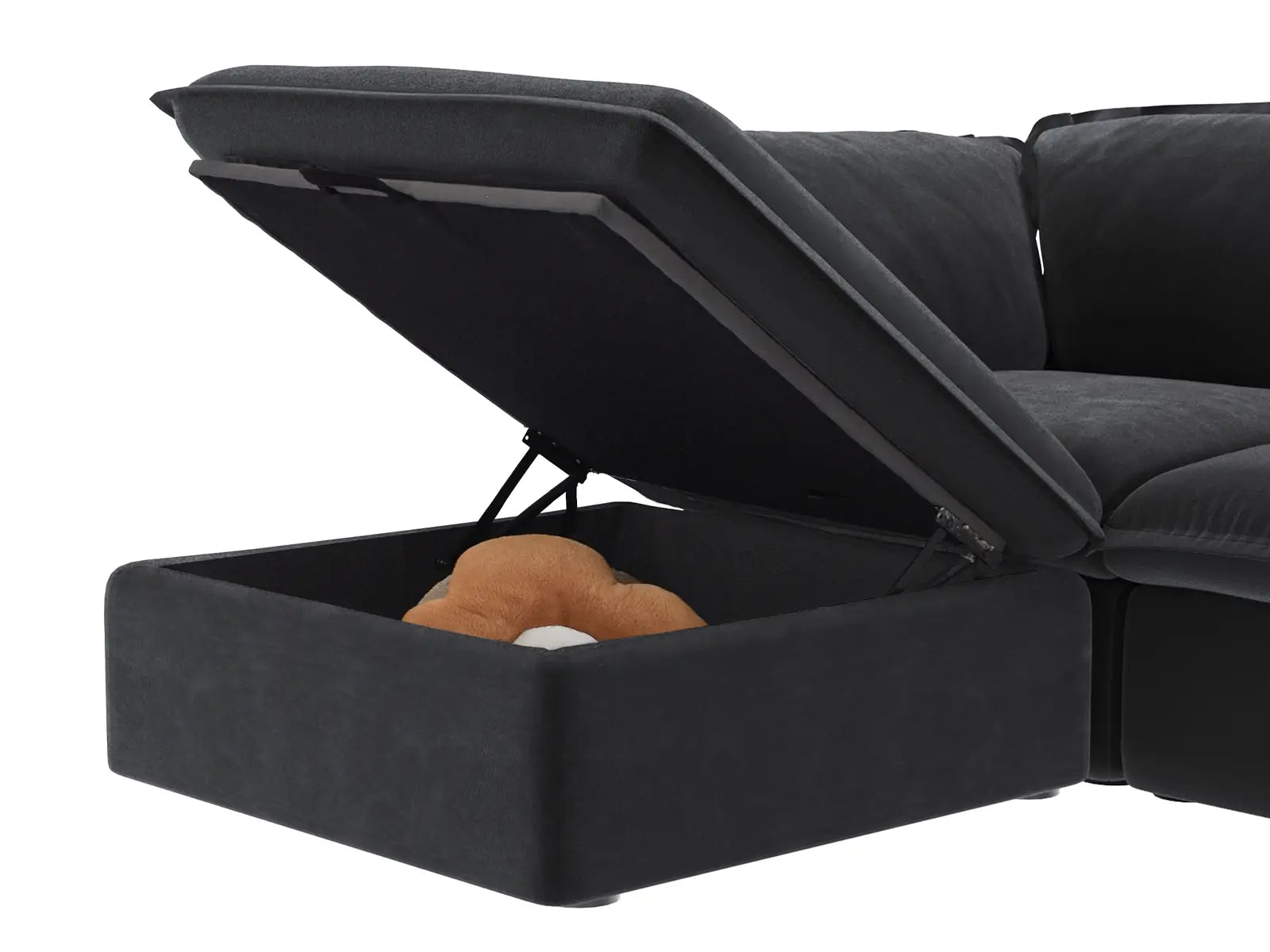 Deluxe Cloud Black 6-Seater Sofa with Storage | 8-Piece (includes 2 ottomans), Linen and Cotton Fabric, Washable Covers