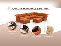 Deluxe Cloud Dark Orange 4-Seater Sofa Set | 5-Piece (includes 1 ottoman), Velvet Fabric, Storage Ottoman