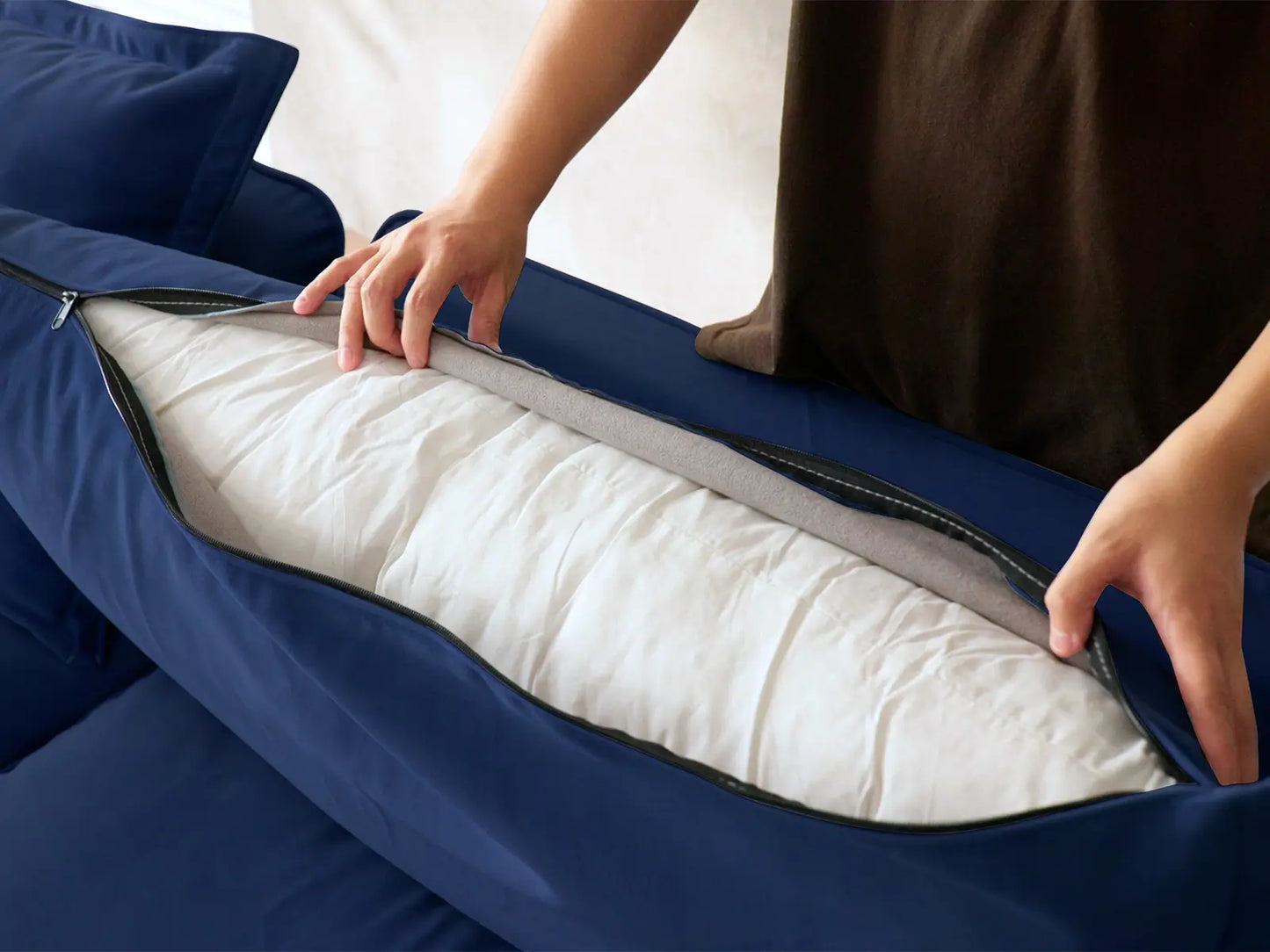 Deluxe Cloud Dark Blue 4-Seater Sofa with Storage | 5-Piece (includes 1 ottoman), Velvet Fabric, Washable Covers