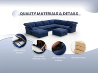 Deluxe Cloud Dark Blue 4-Seater Sofa with Storage | 5-Piece (includes 1 ottoman), Velvet Fabric, Washable Covers