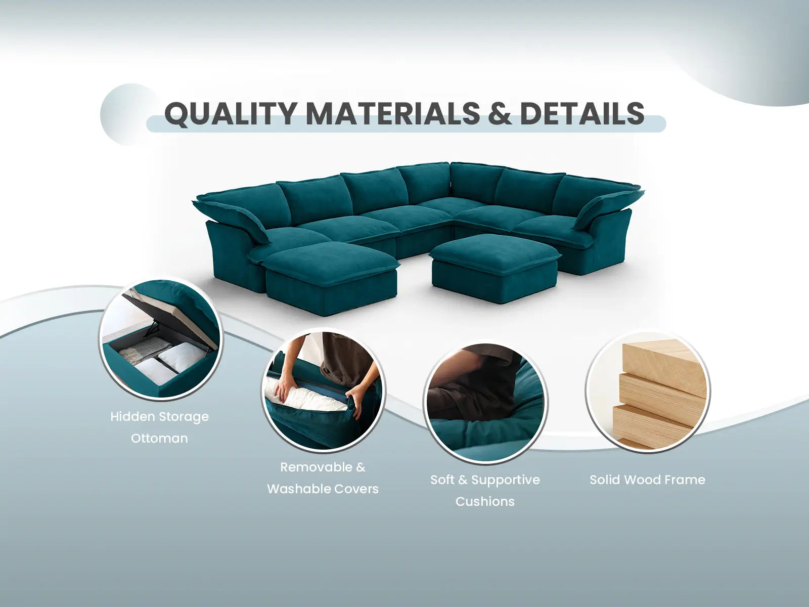 Sofá Seccional Chaise de 2 Plazas Deluxe Cloud para Espacios Pequeños | 3 Piezas (incluye 1 otomana), Tela de Terciopelo, Otomana con Almacenamiento