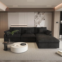 Deluxe Slope Cloud Sectional Sofas | Linen Black Couch Sectionals 120" Adjustable Backrest Pillows 3-seaters