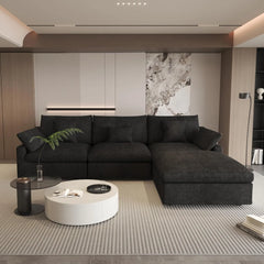 Deluxe Slope Cloud Sectional Sofas | Linen Black Couch Sectionals 120" Adjustable Backrest Pillows 3-seaters