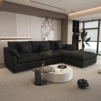 Deluxe Slope Cloud Sectional Sofas | Linen Black Couch Sectionals 120" Adjustable Backrest Pillows 3-seaters
