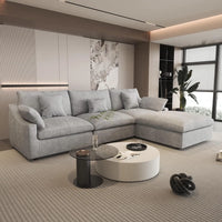 Deluxe Slope Cloud Sectional Sofas | Linen Light Grey Couch Sectionals 120" Adjustable Backrest Pillows 3-seaters