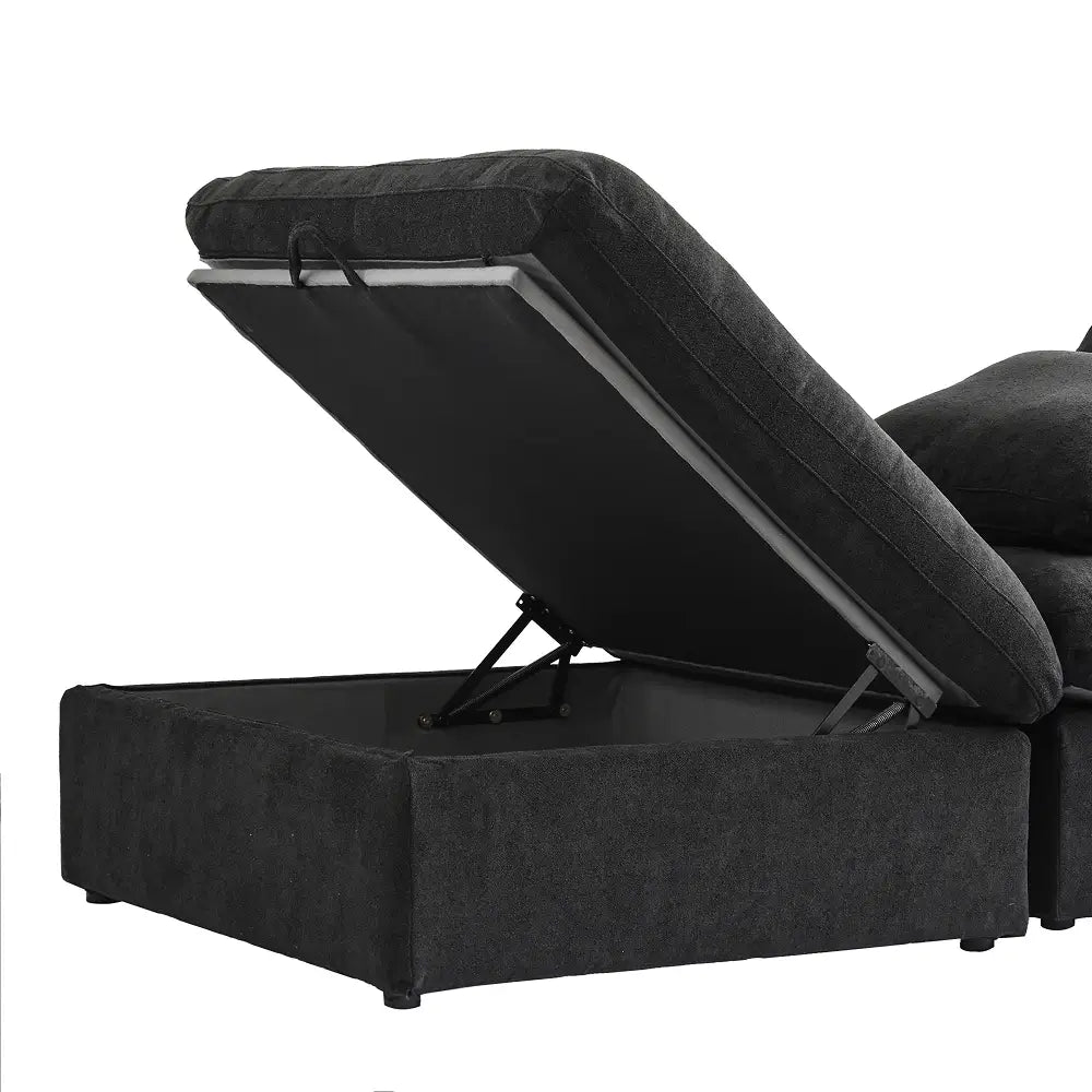 Deluxe Cloud 6-Seater Black Storage Sofa Set | 8-Piece (includes 2 Ottomans), Cotton and Linen Fabric, Washable Covers