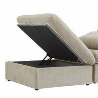 Deluxe Premium Cloud Sectional Sofas | Khaki Cotton and Linen U shaped Sectionals 5-seaters with 1 Ottoman