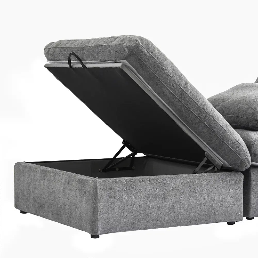 Deluxe Cloud 6-Seater Light-Grey Storage Sofa Set | 8-Piece (includes 2 Ottomans), Cotton and Linen Fabric, Washable Covers