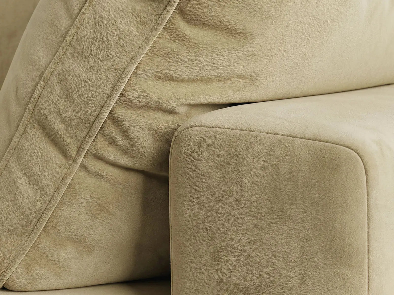 Deluxe Cloud 3-Seater Beige Sofa Set | 4-Piece (Includes 1 Ottoman), Velvet Fabric, Washable Cushion Covers