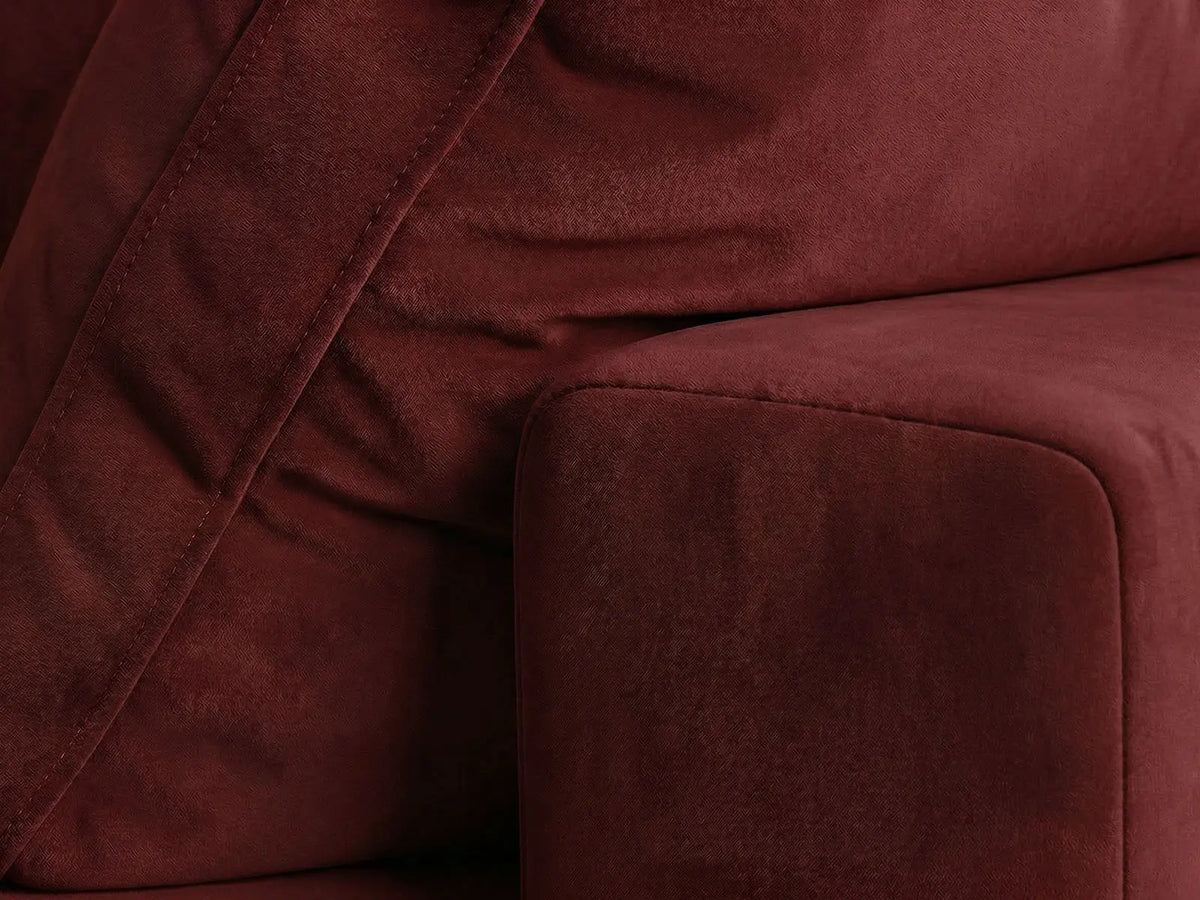 Deluxe Cloud 3-Seater Sofa Set in Claret Velvet | 4-Piece (Includes 1 Ottoman), Easy To Clean, Contemporary Style