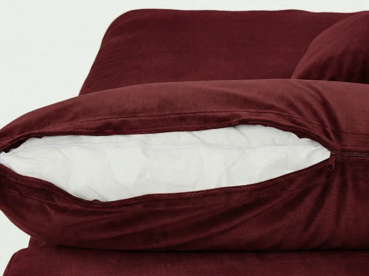 Deluxe Cloud 3-Seater Sofa Set in Claret Velvet | 4-Piece (Includes 1 Ottoman), Easy To Clean, Contemporary Style