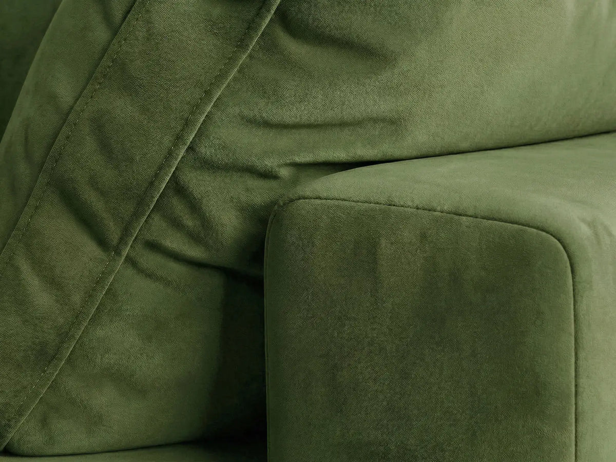 Deluxe Cloud 3-Seater Earth Green Sofa Set | 4-Piece (Includes 1 Ottoman), Velvet Fabric, Washable Cushion Covers