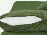 Deluxe Cloud 3-Seater Earth Green Sofa Set | 4-Piece (Includes 1 Ottoman), Velvet Fabric, Washable Cushion Covers
