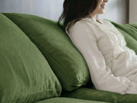 Deluxe Cloud 3-Seater Earth Green Sofa Set | 4-Piece (Includes 1 Ottoman), Velvet Fabric, Washable Cushion Covers