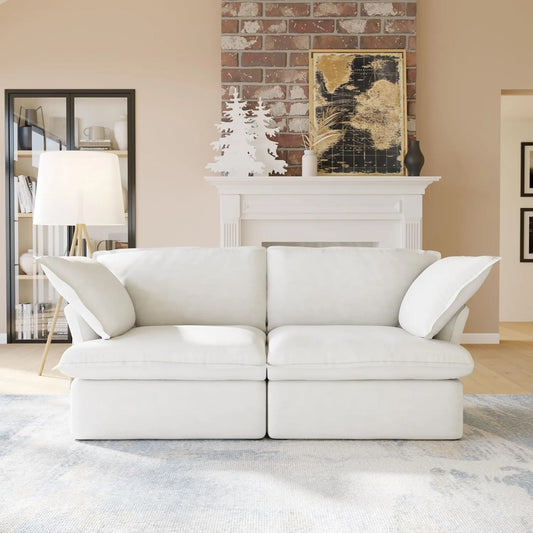 Deluxe Linen Cloud Sectional Sofas | White Cotton and Linen Loveseats 2-seaters
