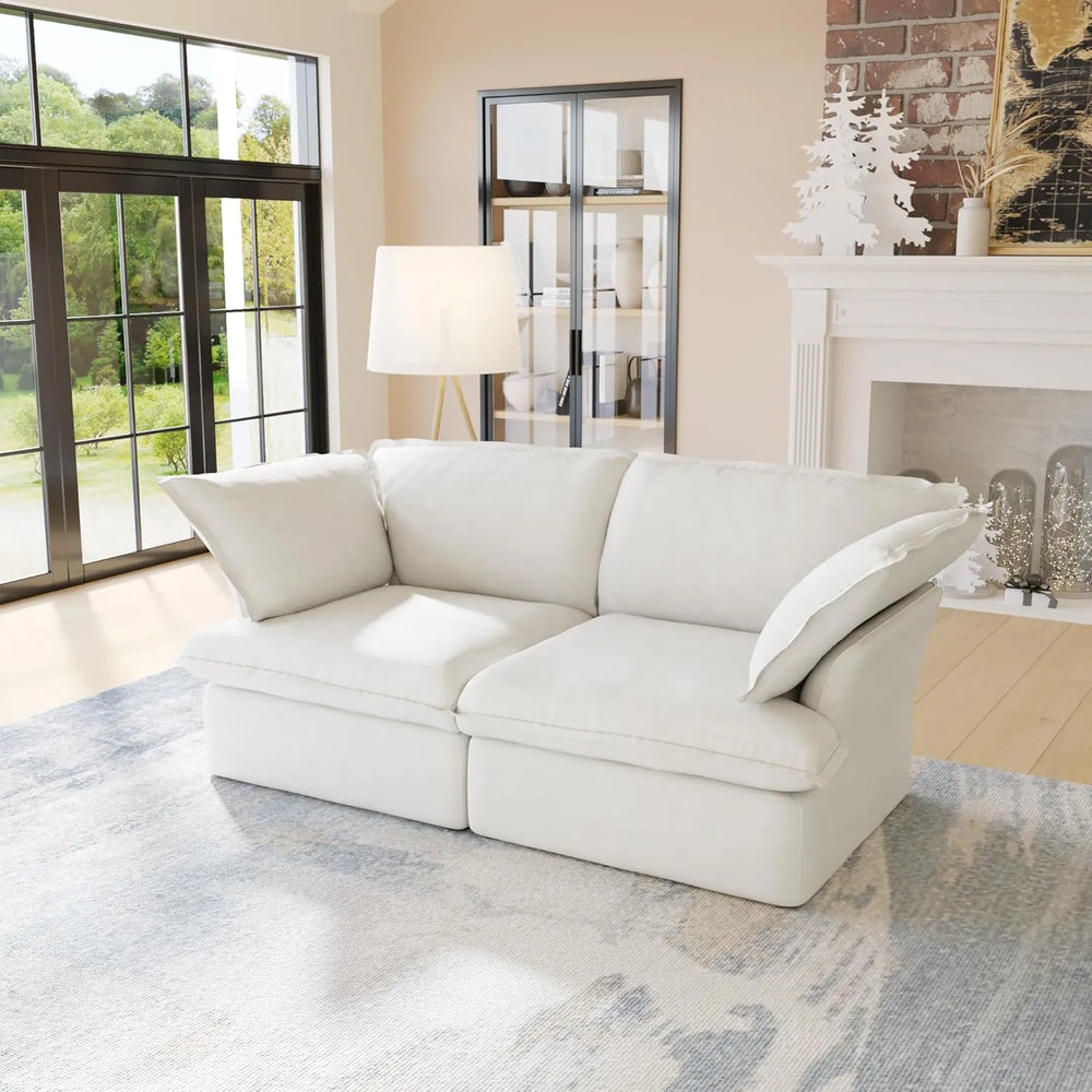 Deluxe Linen Cloud Sectional Sofas | White Cotton and Linen Loveseats 2-seaters