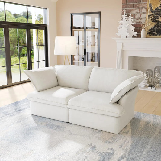 Deluxe Linen Cloud Sectional Sofas | White Cotton and Linen Loveseats 2-seaters