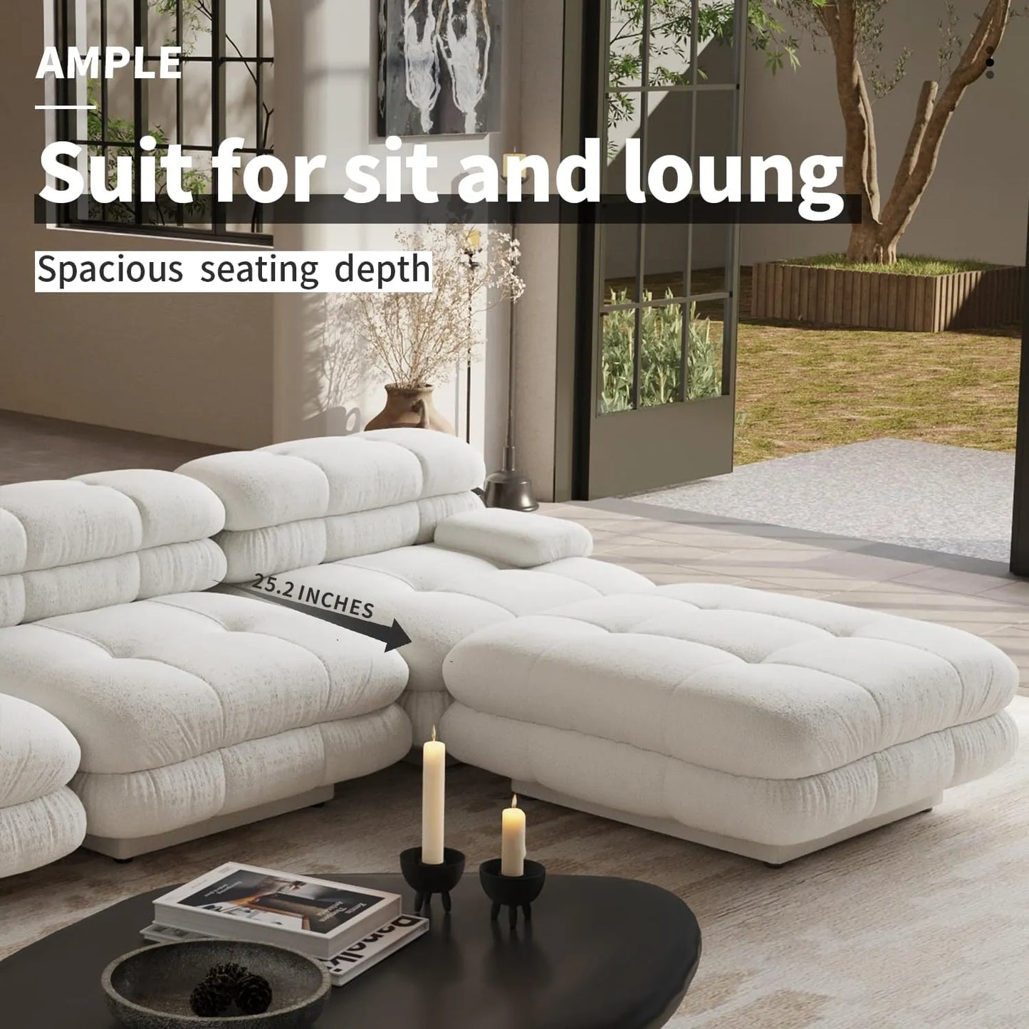 Matrix Italian Modular Sofas | Beige Teddy Velvet U shaped Sectionals 4-seaters
