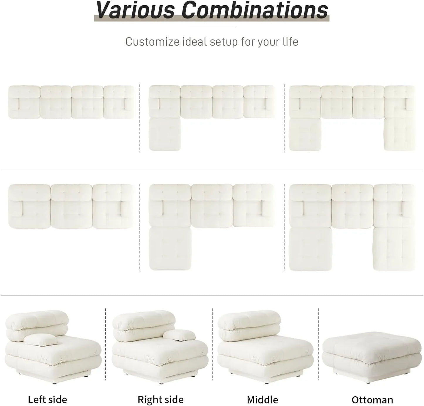 Matrix Italian Modular Sofas | Beige Teddy Velvet U shaped Sectionals 4-seaters