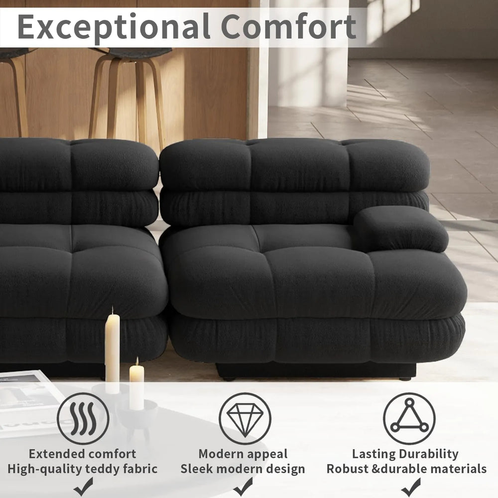 Matrix Italian Modular Sofas | Black Teddy Velvet Couch Sectionals 3-seaters
