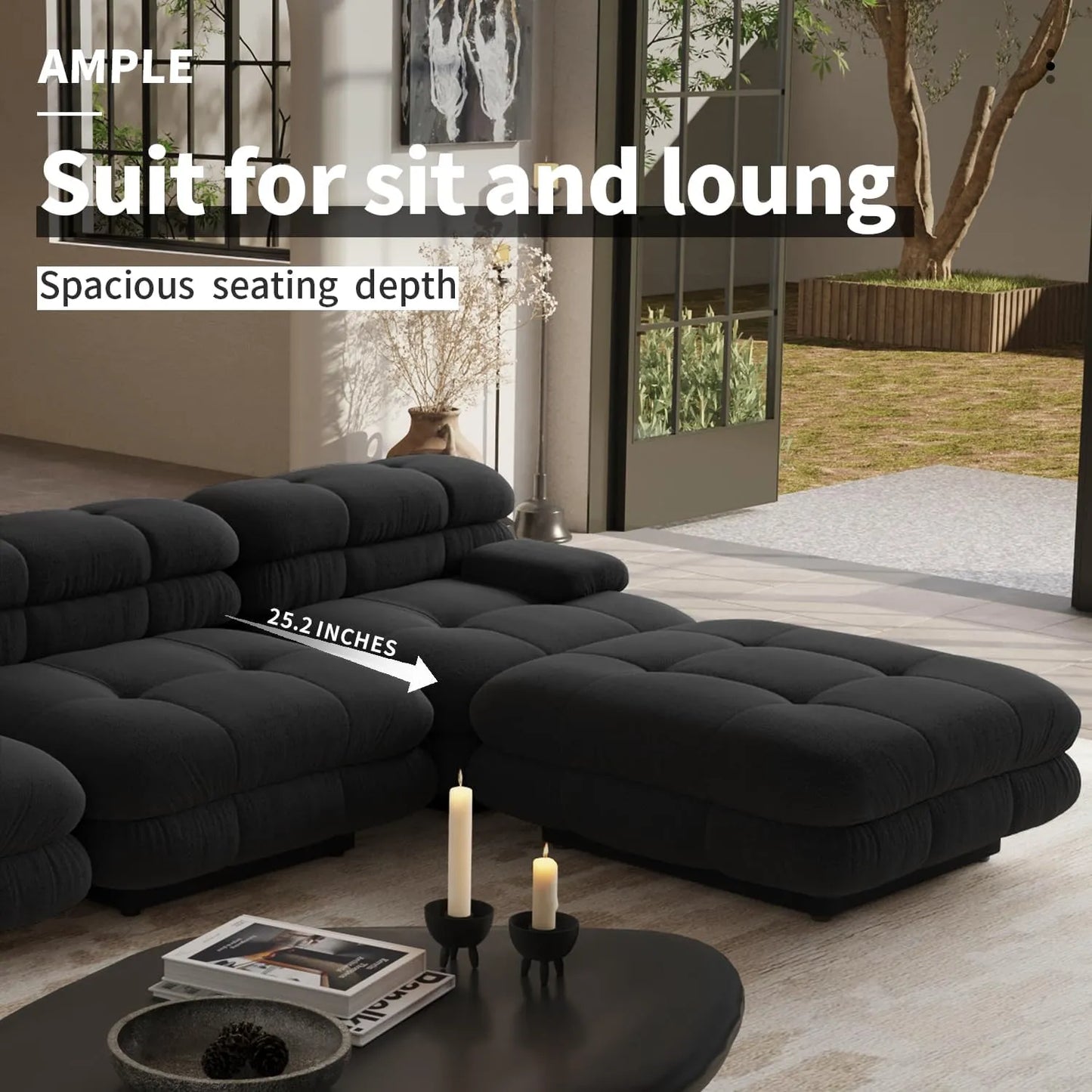 Matrix Italian Modular Sofas | Black Teddy Velvet Couch Sectionals 3-seaters