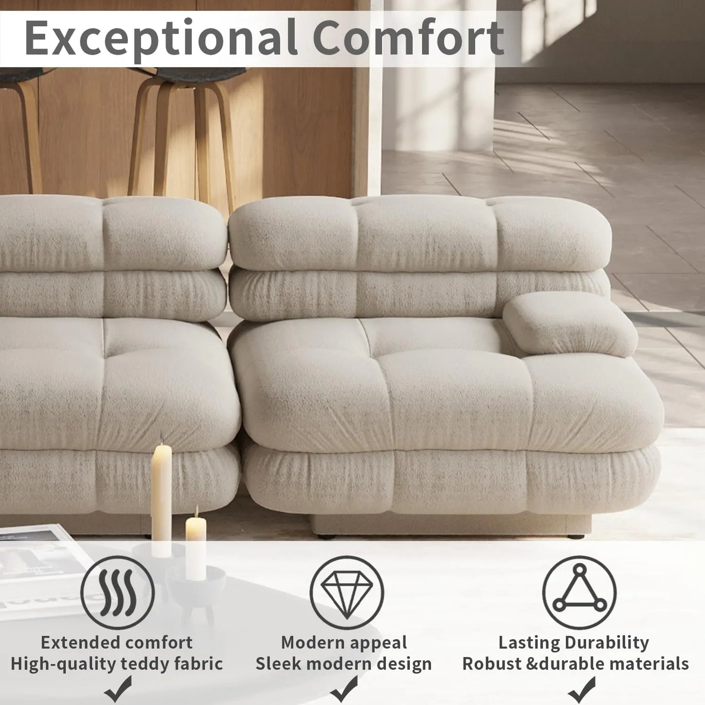 Matrix Italian Modular Sofas | Light Brown Teddy Velvet Couch Sectionals 3-seaters