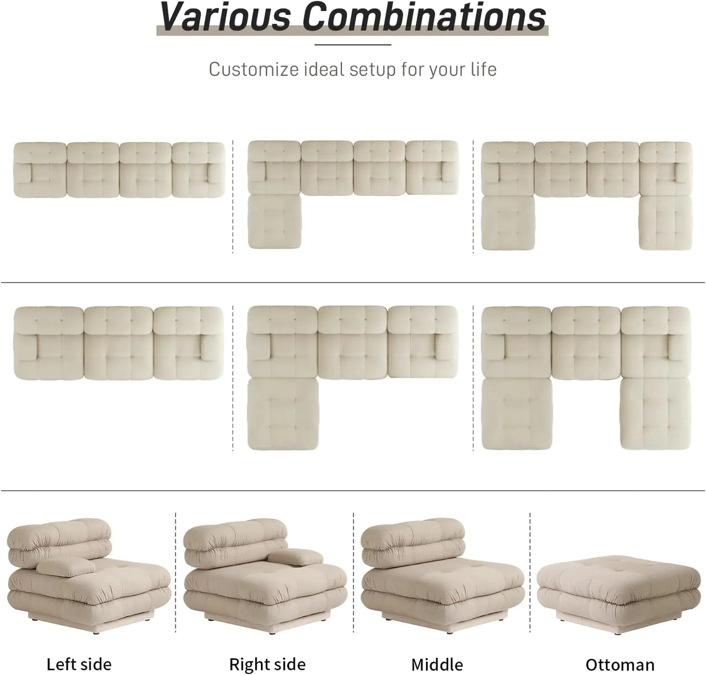 Matrix Italian Modular Sofas | Light Brown Teddy Velvet Couch Sectionals 3-seaters