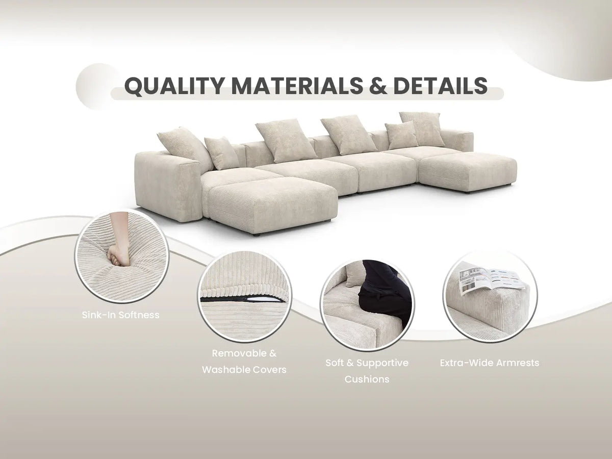Sofá individual Matrix de 1 plaza, color beige, lavable | 1 pieza, tejido de pana, diseño modular