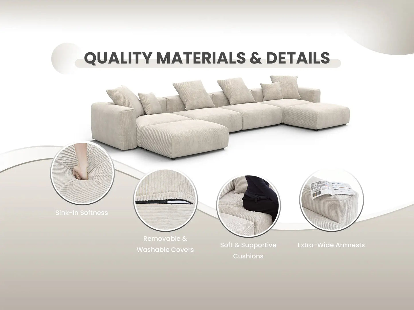 Sofá individual Matrix de 1 plaza, color beige, lavable | 1 pieza, tejido de pana, diseño modular