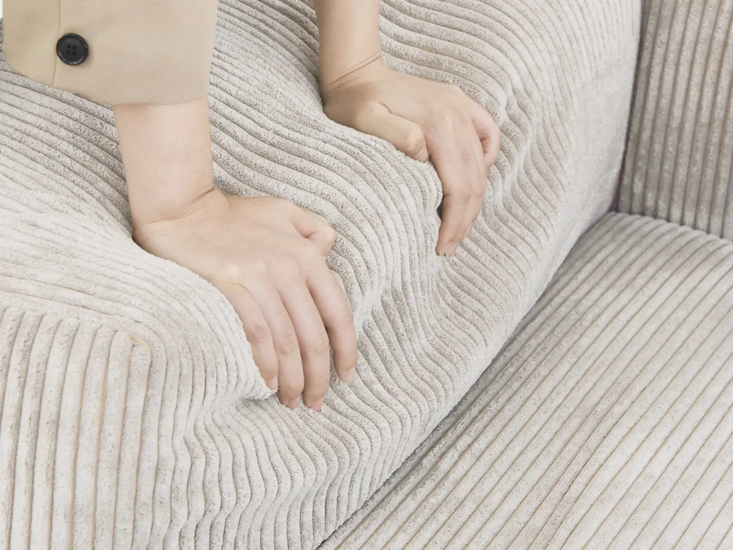 Fundas para sofás modulares modernos Matrix | Funda de pana beige para sofá de 3 plazas con 2 otomanas