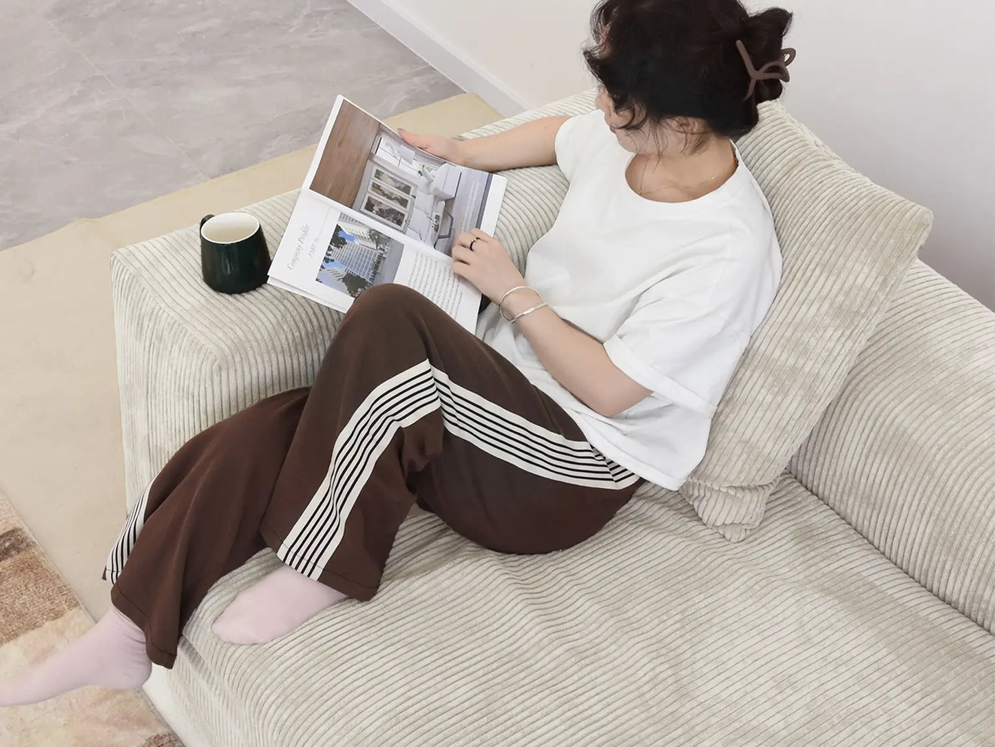 Fundas para sofás modulares modernos Matrix | Funda de pana beige para sofá de 3 plazas con 2 otomanas