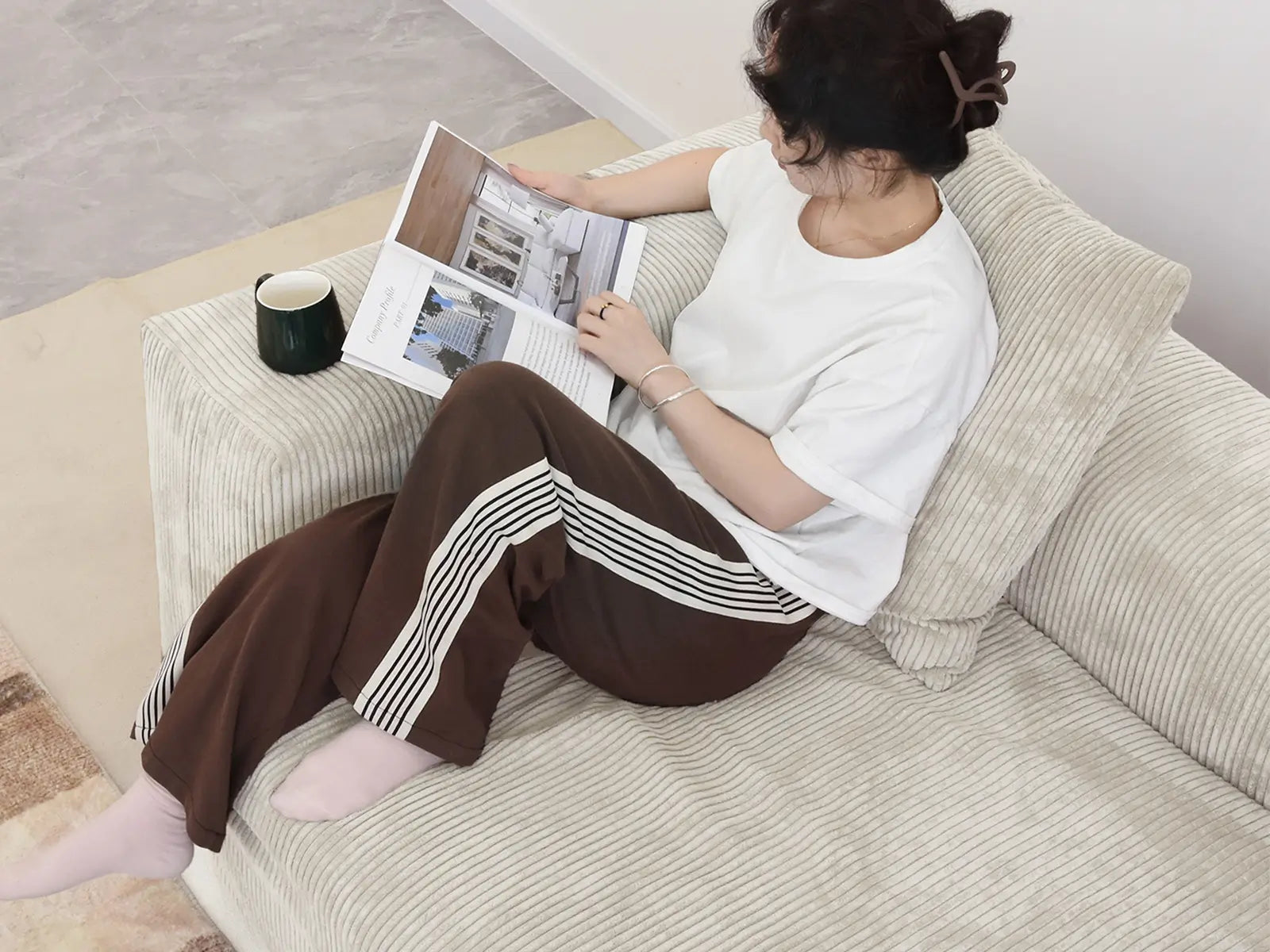 Matrix Modern Modular Sofas Covers | Corduroy Beige Sofa Cover for 4-Seater With 2 Ottomans