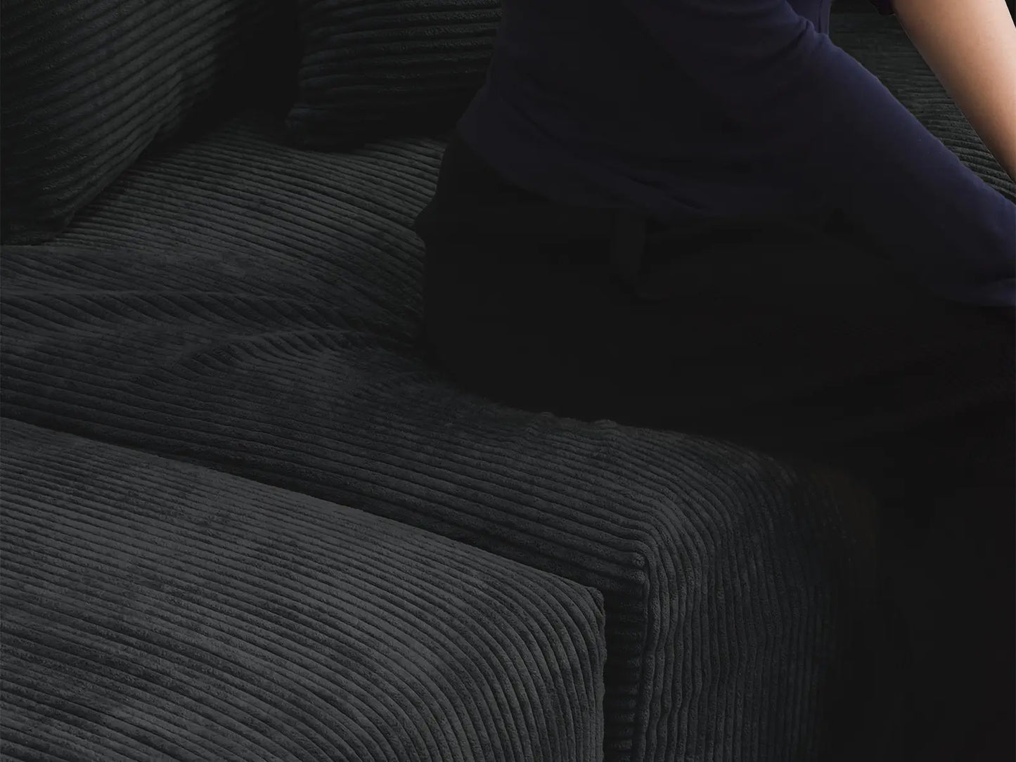 Fundas para sofás modulares modernos Matrix | Fundas de pana negra para sofá de 3 plazas con 2 otomanas