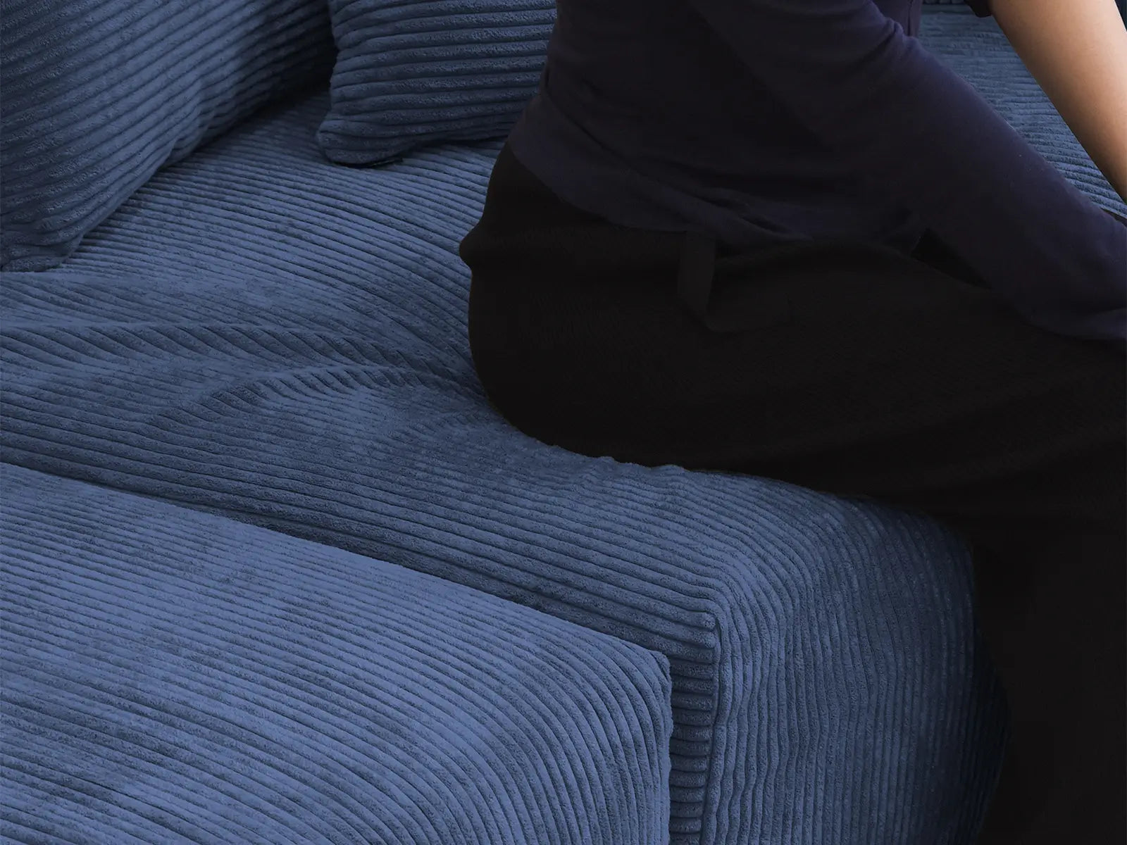 Sofá biplaza Matrix de pana azul | 2 piezas, asientos para espacios pequeños, fácil de limpiar, diseño elegante
