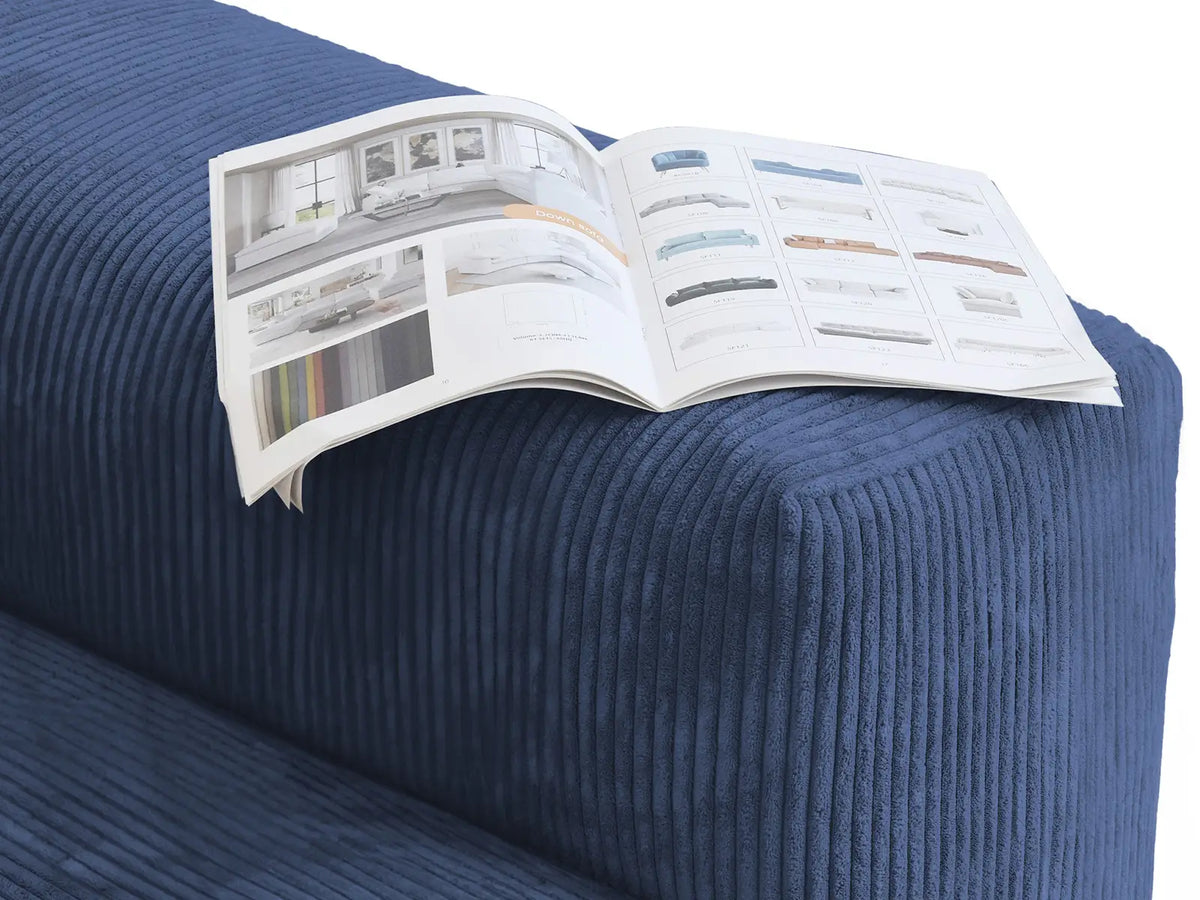 Matrix 4-Seater U-Shaped Sectional in Blue Corduroy | 6-Piece (Includes 2 Ottomans), Family Room Seating, Easy To Clean, Contemporary Style