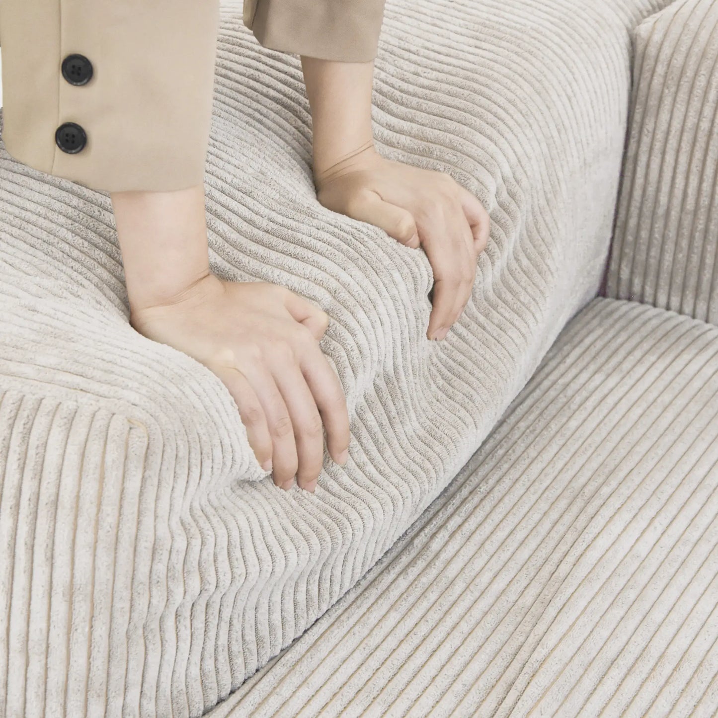 Matrix Modern Modular Sofas | Beige Corduroy Ottomans