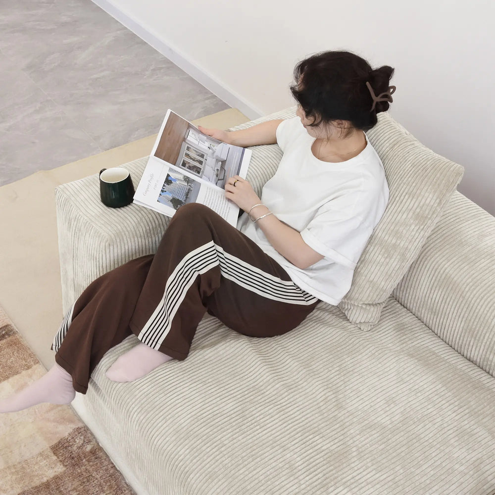 Matrix Modern Modular Sofas | Beige Corduroy Couch Sectionals 3-seaters With 2 Ottoman