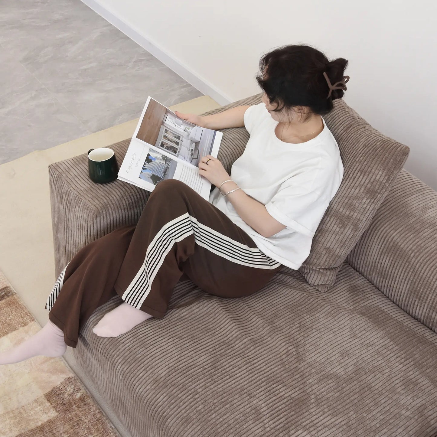 Matrix Modern Modular Sofas | Brown Corduroy U shaped Sectionals 6-seaters