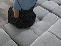 Seccional Matrix de 2 plazas con chaise longue gris claro | 3 piezas (incluye 1 otomana), tejido de lino, asientos para sala de estar