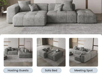 Seccional Matrix de 2 plazas con chaise longue gris claro | 3 piezas (incluye 1 otomana), tejido de lino, asientos para sala de estar