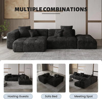 Matrix Classic Modular Sofas | Black Cotton and Linen Couch Sectionals 3-seaters with 1 Ottoman